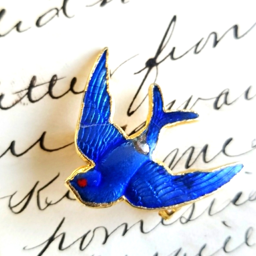 Vintage Bluebird of Happiness brooch enamel pin blue bird